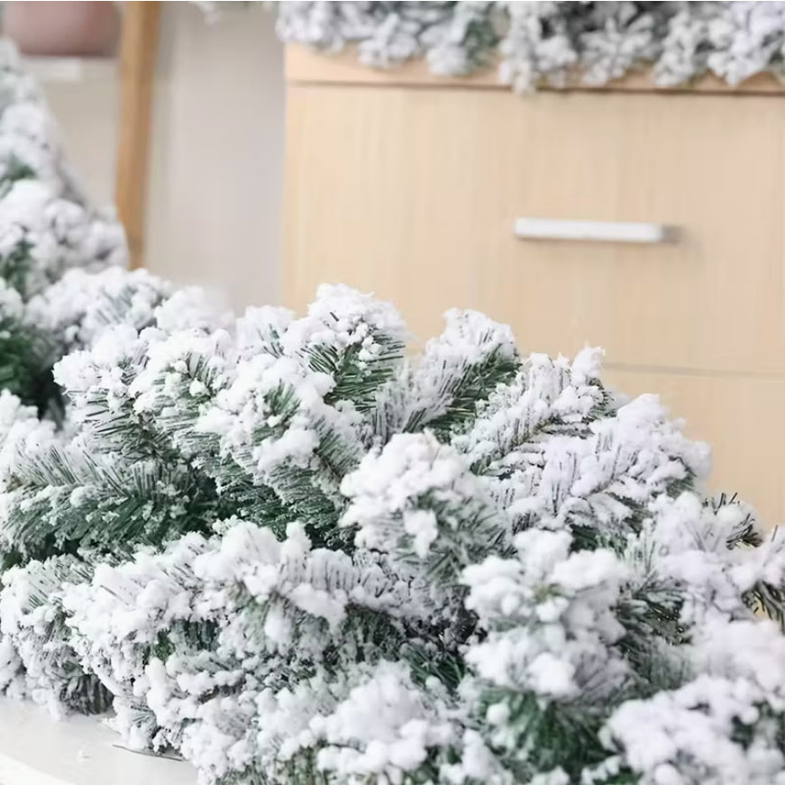 9FT Snow Flocked Christmas Garland, Snowy Artificial Christmas Garland - 2.75M - Ghemy.co.uk