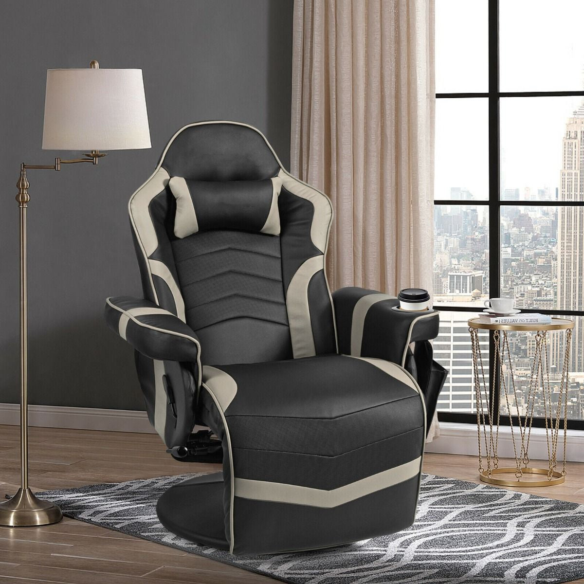 Electric Massage Gaming Chair with Cup Holder and Side Pouch - Ghemy.co.uk