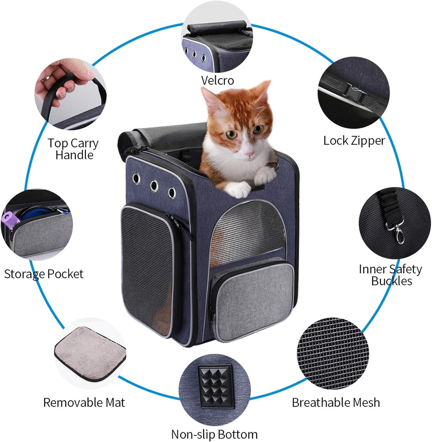 ® Foldable Cat and Small Dog Backpack Carrier - Breathable Design with Inner Safety Leash and Folding Bowl for Hiking and Travel - Ghemy.co.uk