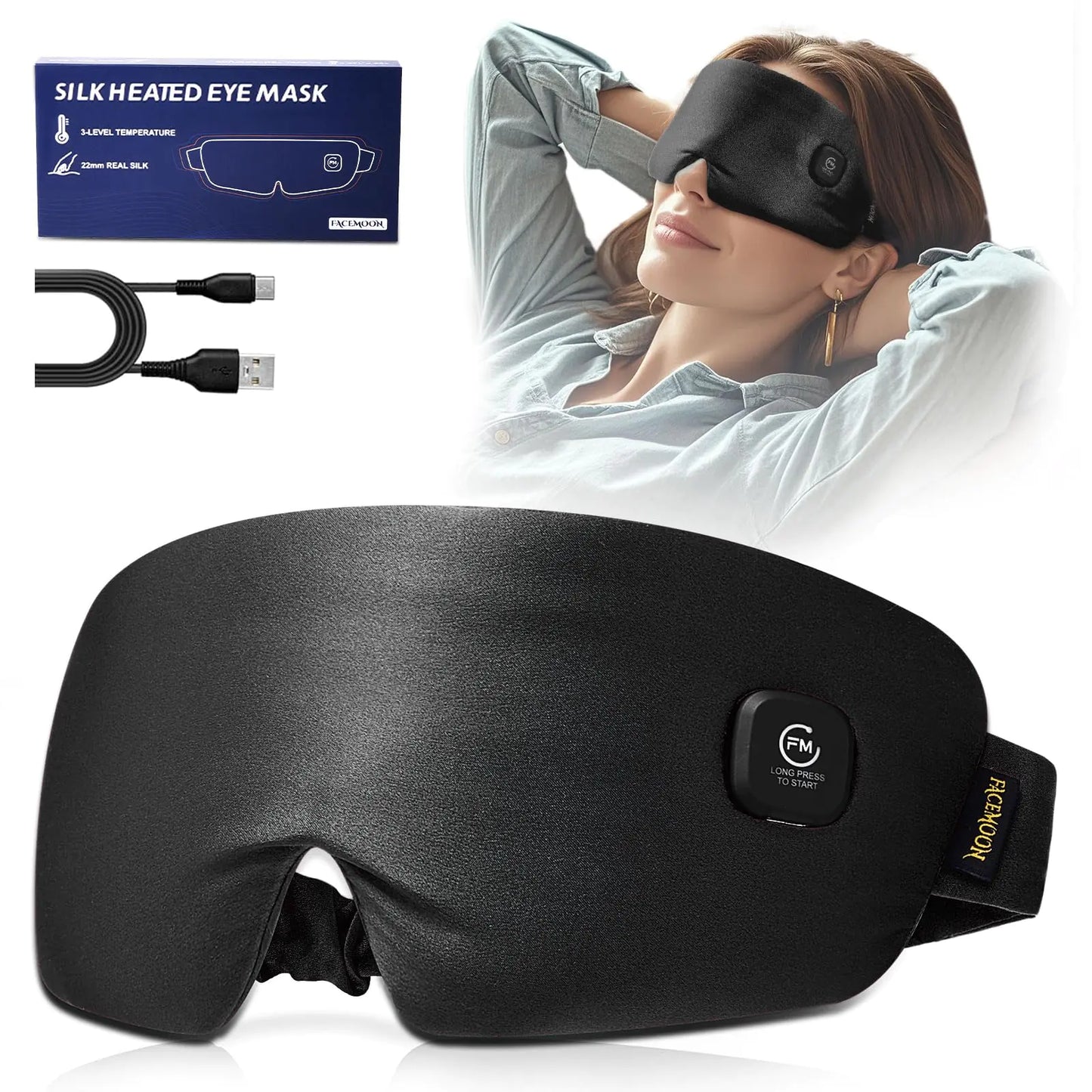 Silk Cordless Heated Eye Mask for Dry Eyes FSA HSA Eligible Warm Eye Compress Moist Heat Eye Heating Pad for Dry Eyes Stye Treatment Eye Strain Travel Washable Rechargeable Black - Ghemy.co.uk