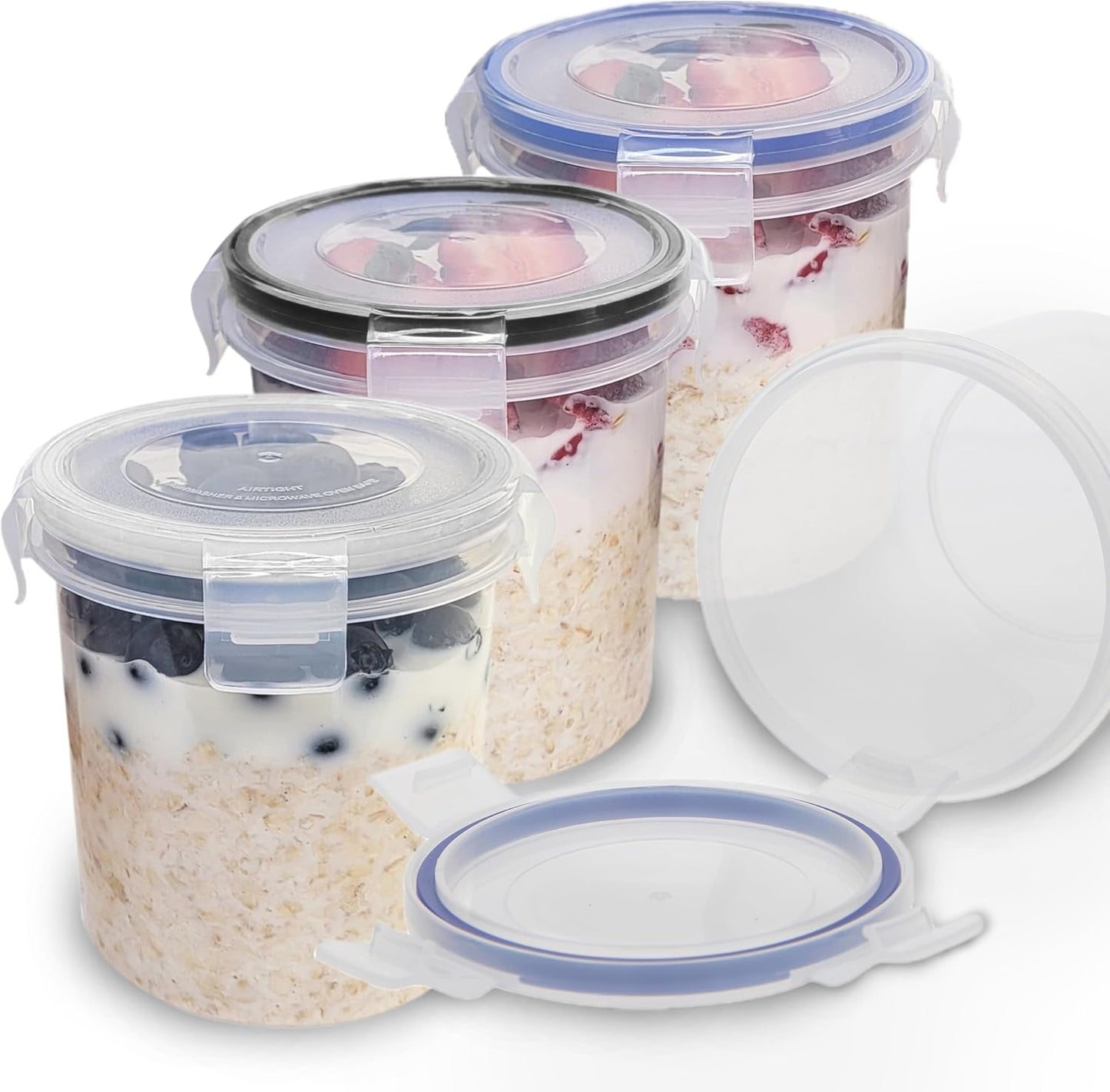 Overnight Oats Container with Lids (4-Piece Set) - 16 Oz Plastic Containers - Oatmeal Container to Go | Portable Cereal and Milk Container| Snap Lock Storage Jars with Airtight Lids - Ghemy.co.uk