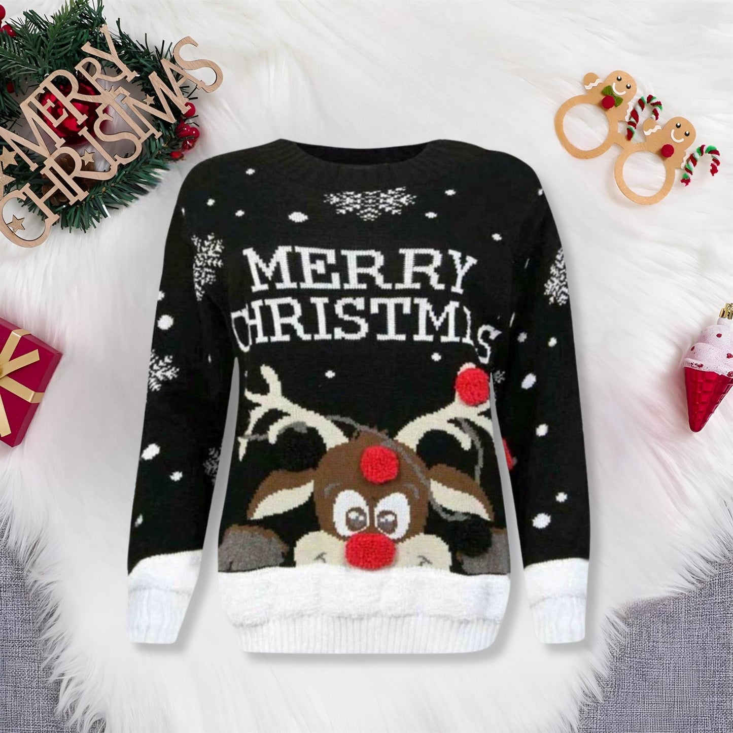 Girls Boys Xmas Jumper Reindeer Rudolph Knitted Christmas Jumper Kids Sweater