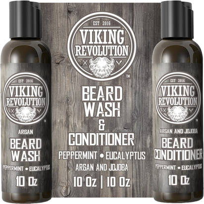 - Beard Shampoo and Conditioner - Natural Beard Wash & Beard Conditioner with Argan & Jojoba Oils - Softens & Strengthens - Gifts for Men - Peppermint & Eucalyptus - 2 X 300 Ml - Ghemy.co.uk