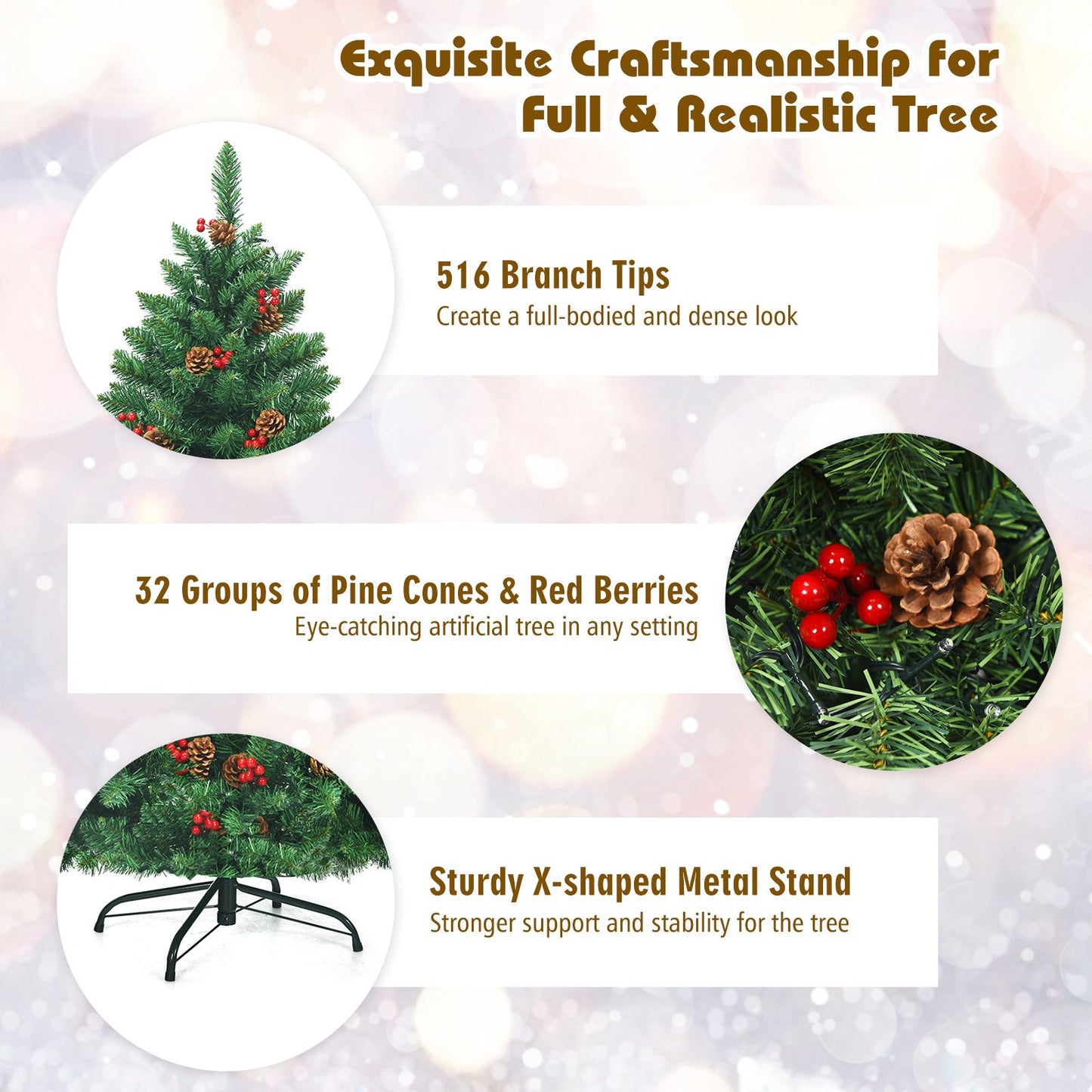 Artificial Christmas Tree 4.5FT Hinged Christmas Tree with 516 Branch Tips - Ghemy.co.uk