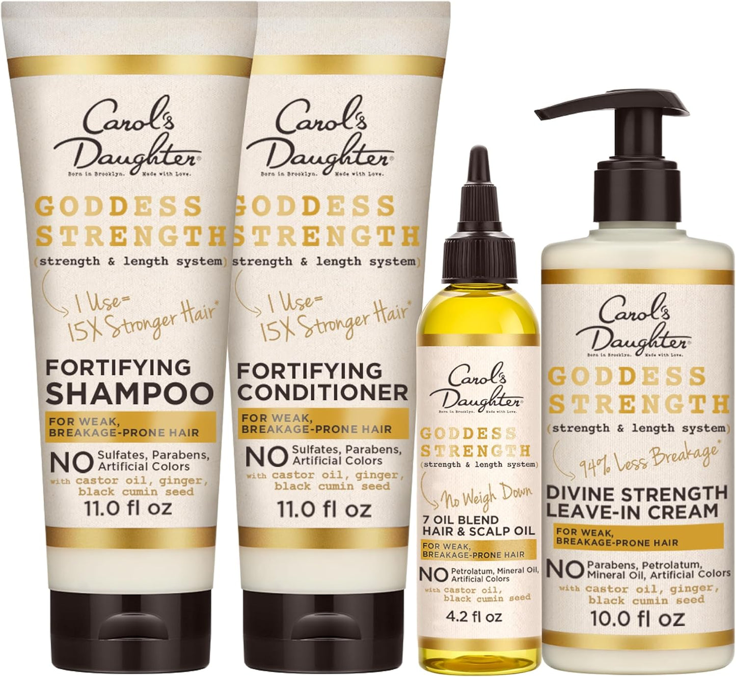 Goddess Strength Sulfate Free Shampoo, Hair Conditioner, Leave in Conditioner & Hair Treatment Oil Made with Castor Oil (4 Products) - Ghemy.co.uk