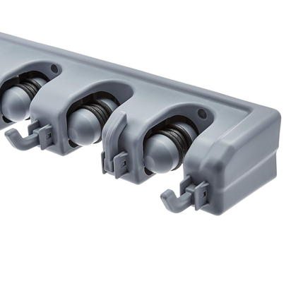 Rectangular Wall Mount Broom Holder and Garden Tool Organizer, 6 Hook and 5 Slot, 43 X 8.5 X 6.2 Cm, Gray - Ghemy.co.uk
