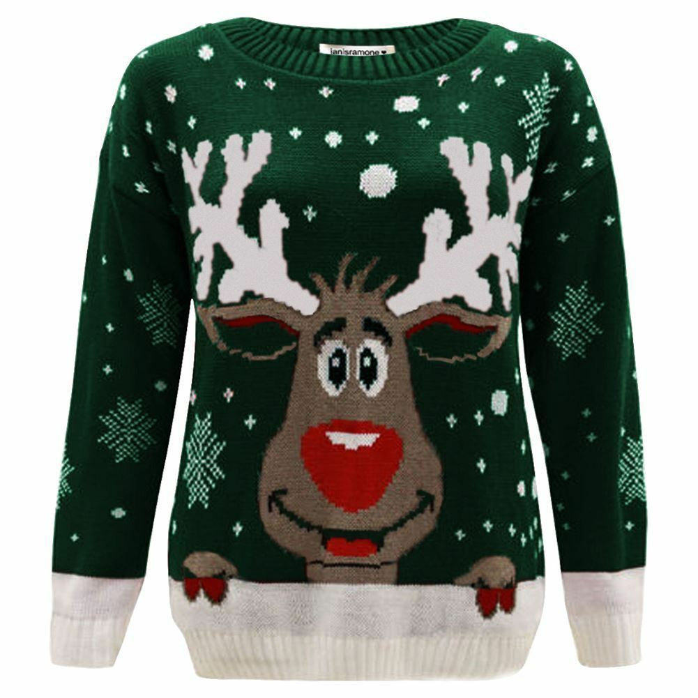 Girls Boys Xmas Jumper Reindeer Rudolph Knitted Christmas Jumper Kids Sweater - Ghemy.co.uk
