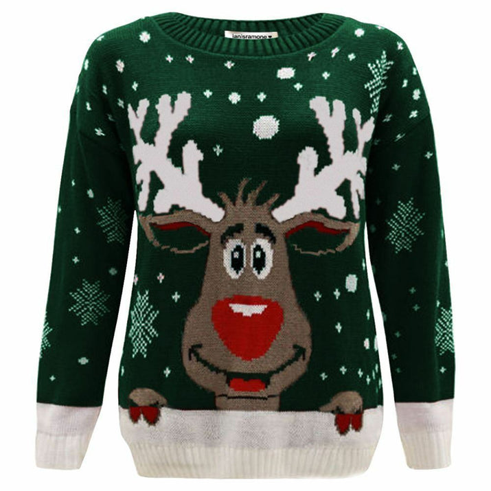 Girls Boys Xmas Jumper Reindeer Rudolph Knitted Christmas Jumper Kids Sweater - Ghemy.co.uk