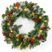 24Inch Christmas Wreath Decorative Christmas with Light Door Winter Pine Cone - Ghemy.co.uk