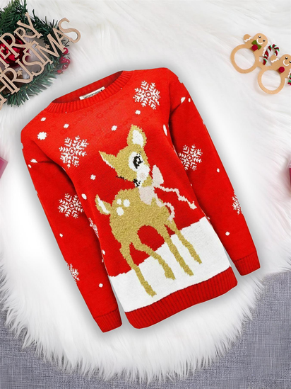 Girls Boys Xmas Jumper Reindeer Rudolph Knitted Christmas Jumper Kids Sweater - Ghemy.co.uk