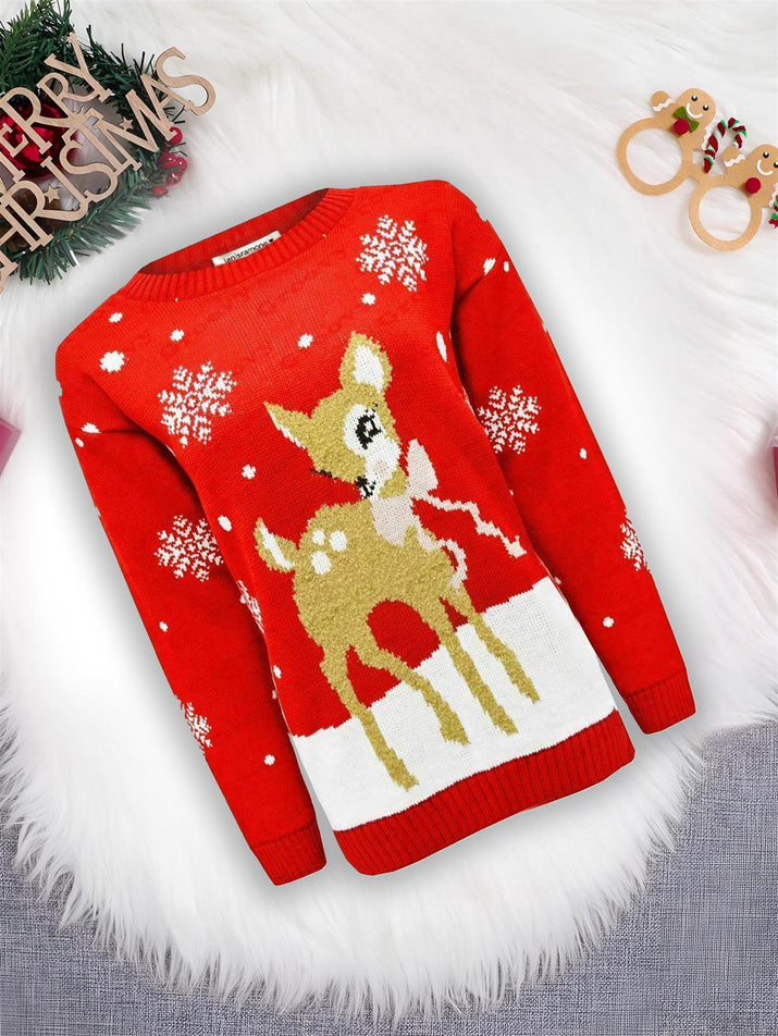 Girls Boys Xmas Jumper Reindeer Rudolph Knitted Christmas Jumper Kids Sweater - Ghemy.co.uk