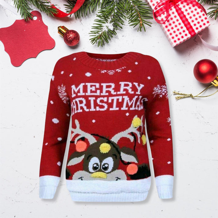 Girls Boys Xmas Jumper Reindeer Rudolph Knitted Christmas Jumper Kids Sweater
