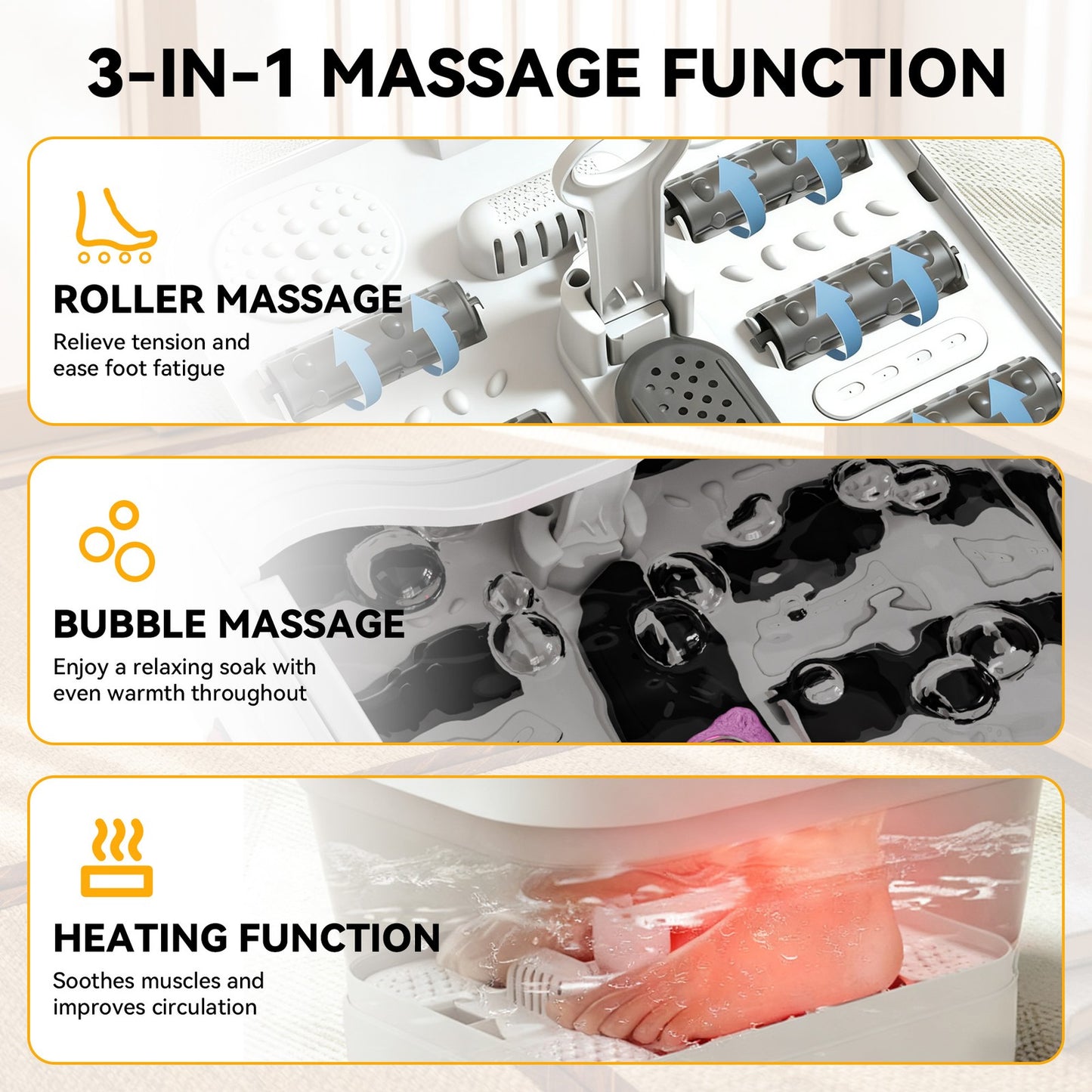 Foot Spa Bath Massager Folding Electric Pedicure Foot Spa Basin Heat Bubbles - Ghemy.co.uk