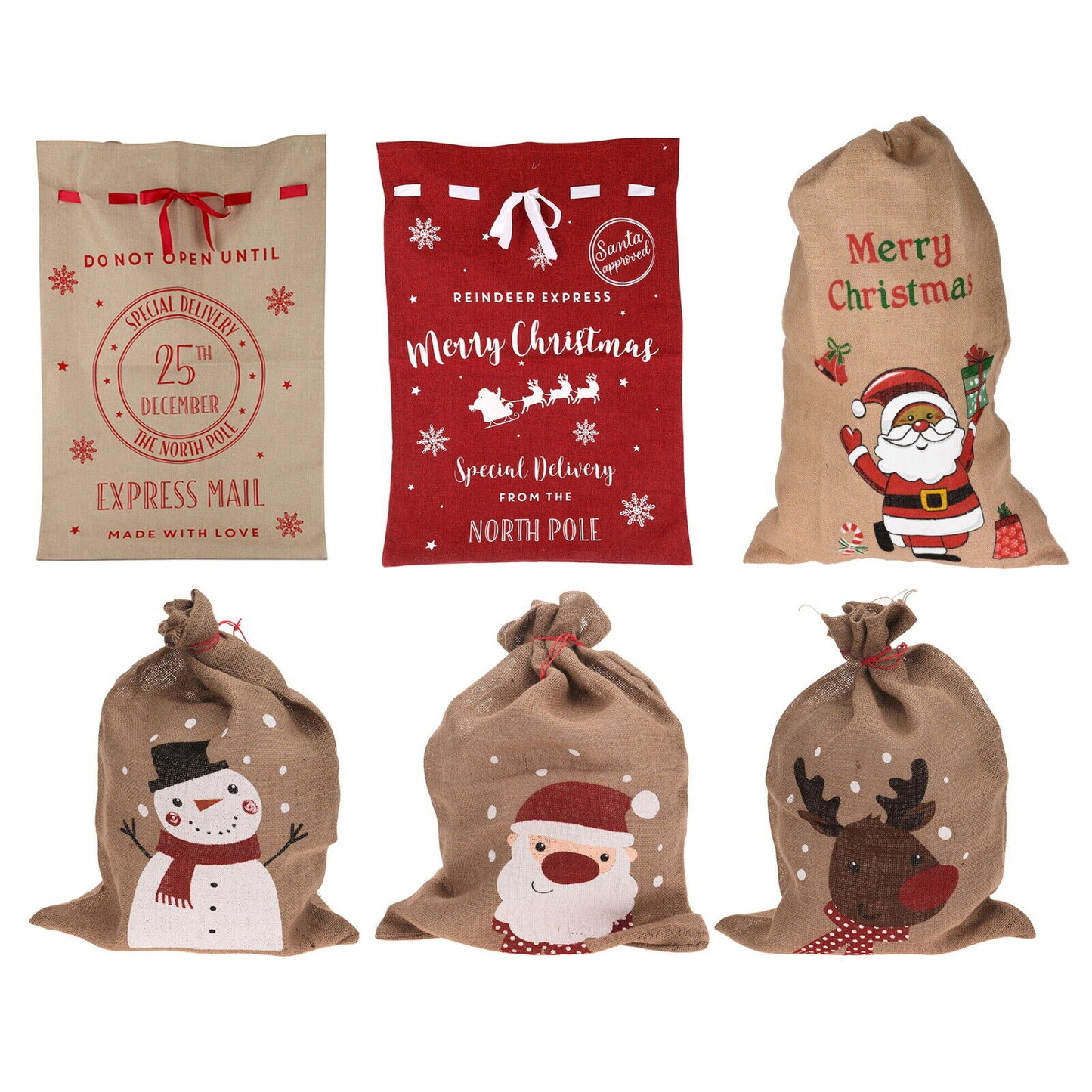 Christmas Sack Jute Bag Drawstring Gift Reusable Present Stocking Storage XL - Ghemy.co.uk