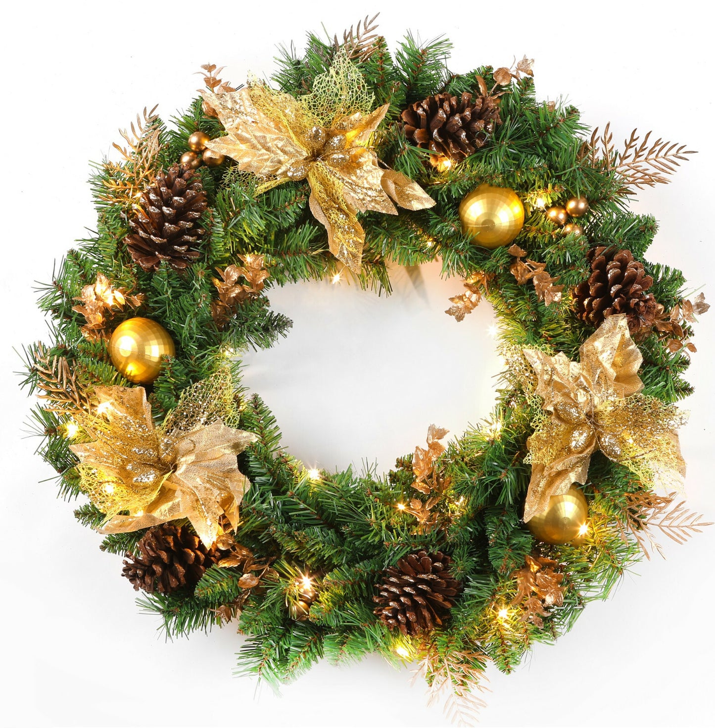 24Inch Christmas Wreath Decorative Christmas with Light Door Winter Pine Cone - Ghemy.co.uk
