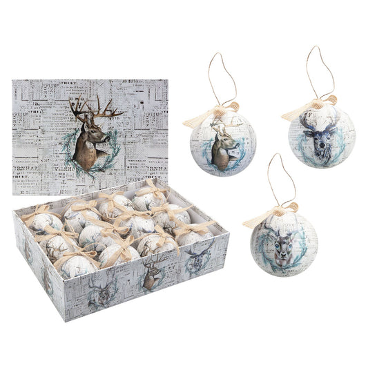 Christmas Bauble Decoration Antique Stag Boxed 12 Piece 7. 5Cm Bauble Set Stag - Ghemy.co.uk