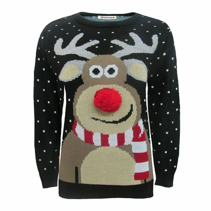 Girls Boys Xmas Jumper Reindeer Rudolph Knitted Christmas Jumper Kids Sweater - Ghemy.co.uk