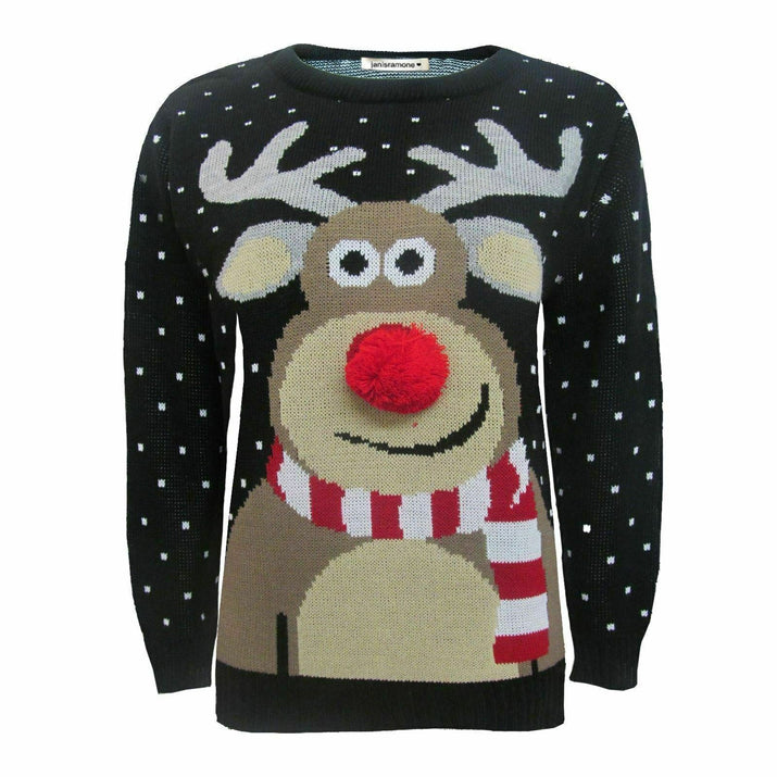Girls Boys Xmas Jumper Reindeer Rudolph Knitted Christmas Jumper Kids Sweater - Ghemy.co.uk