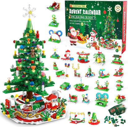 24Pcs Advent Calendar 2024 Christmas Tree Building Set Boxes Countdown Block UK - Ghemy.co.uk