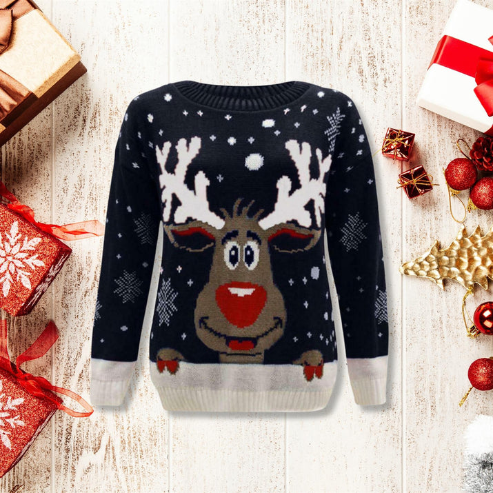 Girls Boys Xmas Jumper Reindeer Rudolph Knitted Christmas Jumper Kids Sweater - Ghemy.co.uk