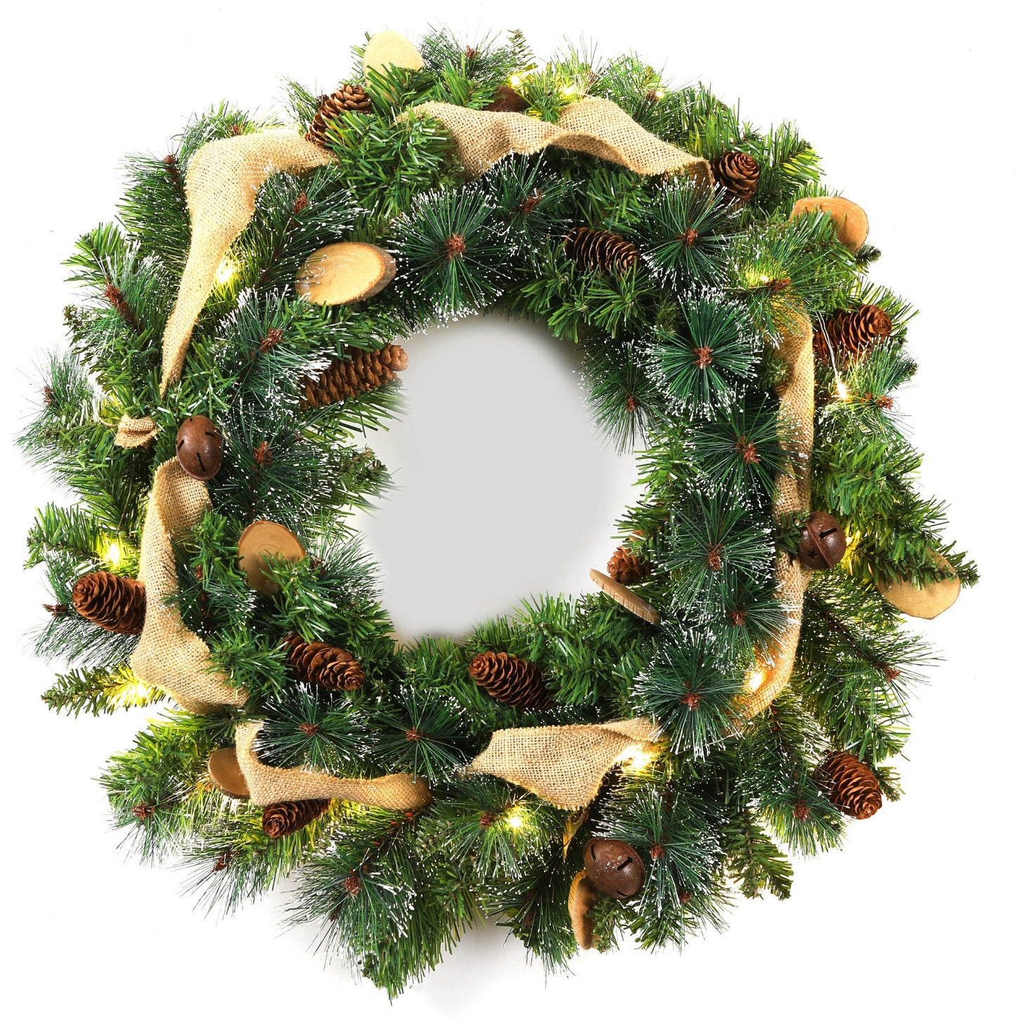 24Inch Christmas Wreath Decorative Christmas with Light Door Winter Pine Cone - Ghemy.co.uk