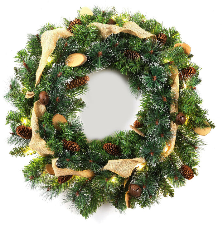 24Inch Christmas Wreath Decorative Christmas with Light Door Winter Pine Cone - Ghemy.co.uk