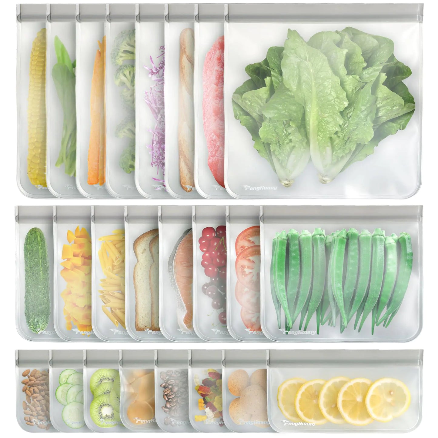 24 Reusable Food Storage Bags Freezer Bags with Pack BPA FREE (8 Reusable Gallon Bags+8 Leakproof Reusable Sandwich Bags+8 Food Grade Snack Bags) EXTRA THICK Reusbale Lunch Bag for Salad Fruit - Ghemy.co.uk