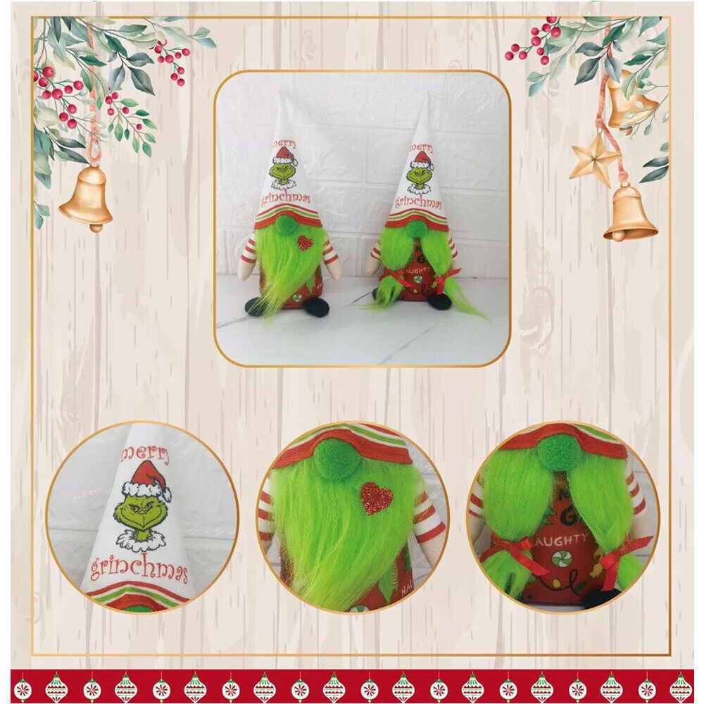 2 Pieces Christmas Gnomes Decorations Grinch Christmas Decorations Green Bread - Ghemy.co.uk