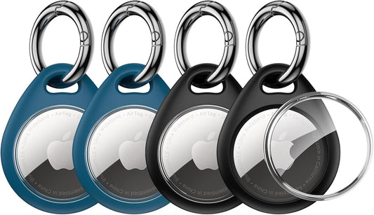 360° Protective Case for Airtag, [4-Pack] Airtags Keyring Holder, Scratch-Resistant, Lock Design, Keychain for Airtag, TPU Full Cover Case for Key, Bag, Luggage, Pet Collar (Black&Blue) - Ghemy.co.uk