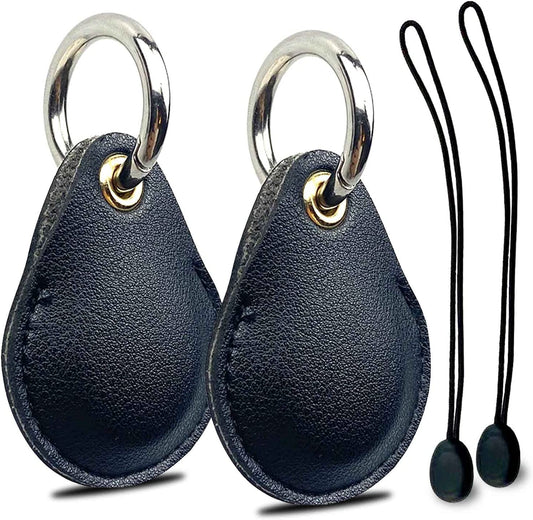 Keyring Holder for Airtag 2 Pack, Air Tag Key Ring Tracker Keychain Compatible with Apple Item Finder, Hidden Leather Itag GPS Locator Protective Cover Sleeve Key Fob Organizer Carabiner Accessories - Ghemy.co.uk