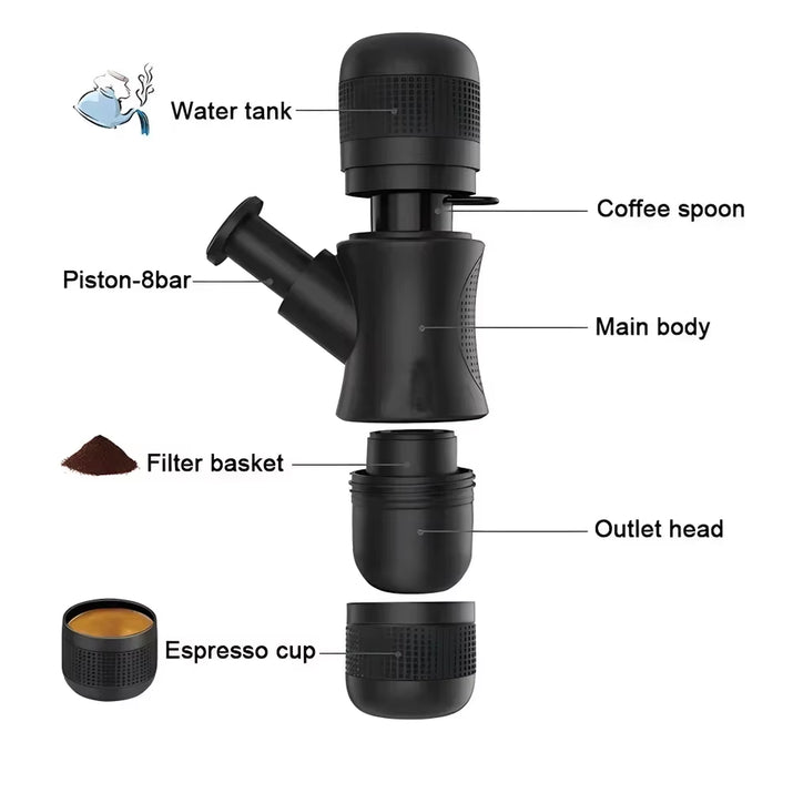 Portable Mini Hand Pressure Coffee Machine Handheld Pressure Coffee Espresso Machine Office/Home Office Travel Outdoor Travel - Ghemy.co.uk