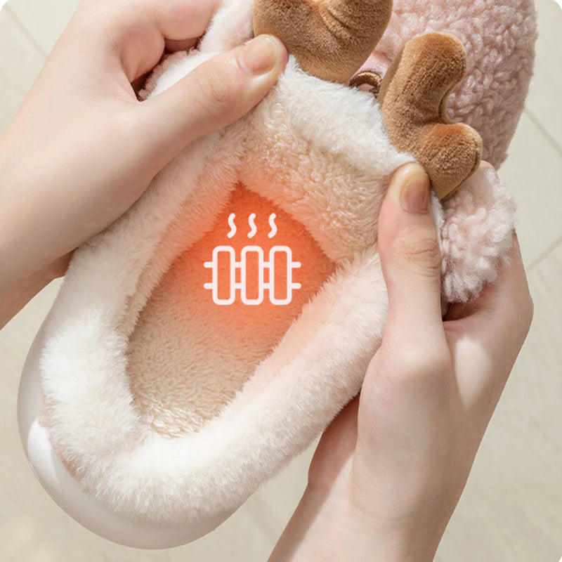 🎄 Christmas Elk Slippers – Soft & Cozy Slip-On House Shoes