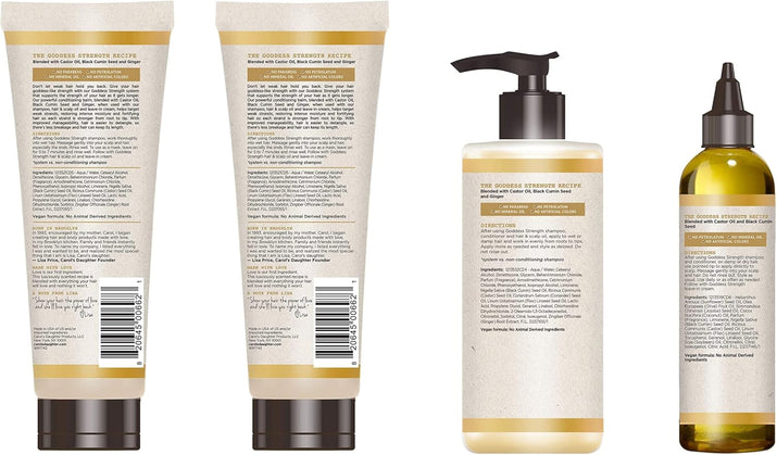 Goddess Strength Sulfate Free Shampoo, Hair Conditioner, Leave in Conditioner & Hair Treatment Oil Made with Castor Oil (4 Products) - Ghemy.co.uk