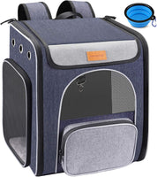 ® Foldable Cat and Small Dog Backpack Carrier - Breathable Design with Inner Safety Leash and Folding Bowl for Hiking and Travel - Ghemy.co.uk