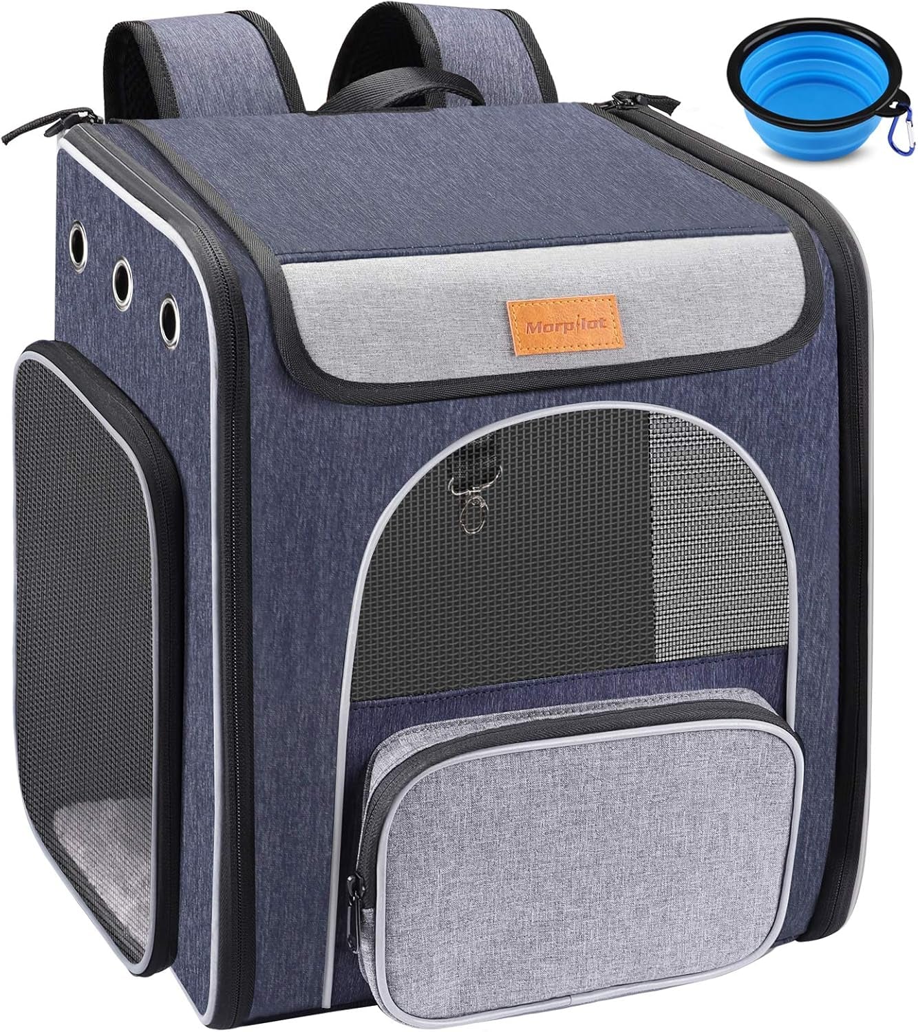 ® Foldable Cat and Small Dog Backpack Carrier - Breathable Design with Inner Safety Leash and Folding Bowl for Hiking and Travel - Ghemy.co.uk