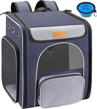 ® Foldable Cat and Small Dog Backpack Carrier - Breathable Design with Inner Safety Leash and Folding Bowl for Hiking and Travel - Ghemy.co.uk