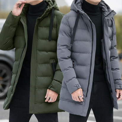Men's Long Hooded Puffer Jacket – Quilted & Winter Warm