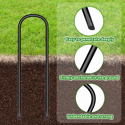 Trampoline Stakes U Shaped Anchors Heavy Duty Metal - Long Trampolines Ground Wind Stakes for Soccer Goals, Camping Tents, Garden Decoration (Black-8Pcs) - Ghemy.co.uk