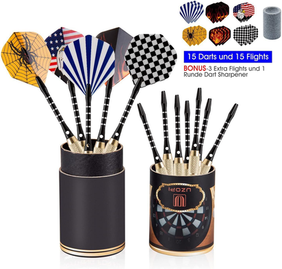 15 Pack Steel Darts 18 Grams Tip Set with Dart Sharpener and 21 Flights, Aluminum Shafts & Brass Barrels, Levels in Every Rec Room, Man Cave, Bar and Game Room - Ghemy.co.uk