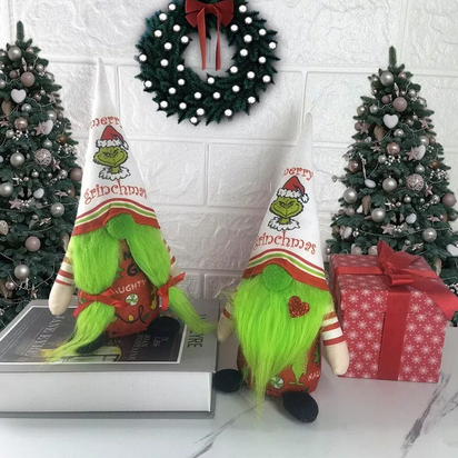 2 Pieces Christmas Gnomes Decorations Grinch Christmas Decorations Green Bread - Ghemy.co.uk