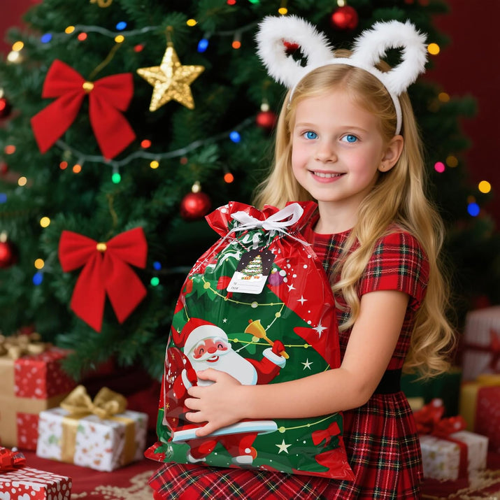 Christmas Drawstring Gift Bags Xmas Wrapping Bags for Large Medium Small Present - Ghemy.co.uk