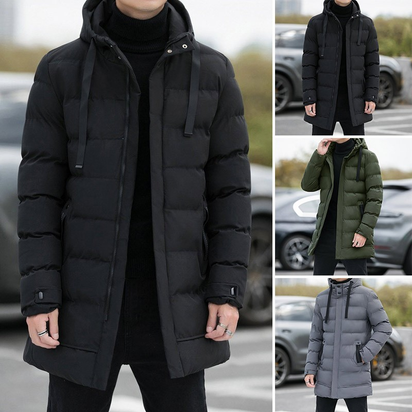 Men's Long Hooded Puffer Jacket – Quilted & Winter Warm