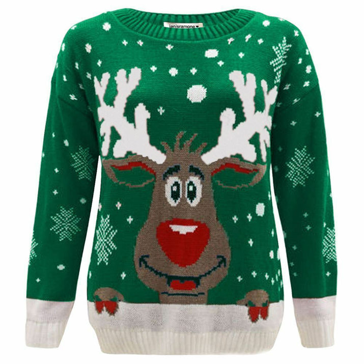 Girls Boys Xmas Jumper Reindeer Rudolph Knitted Christmas Jumper Kids Sweater - Ghemy.co.uk