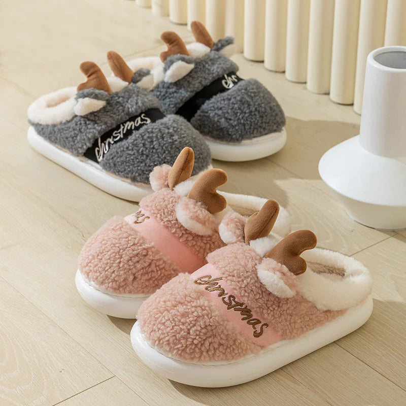 🎄 Christmas Elk Slippers – Soft & Cozy Slip-On House Shoes
