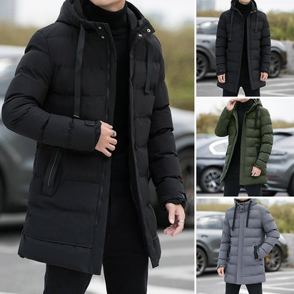 Men's Long Hooded Puffer Jacket – Quilted & Winter Warm