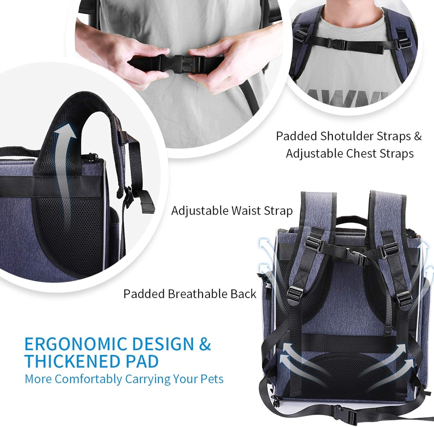 ® Foldable Cat and Small Dog Backpack Carrier - Breathable Design with Inner Safety Leash and Folding Bowl for Hiking and Travel - Ghemy.co.uk