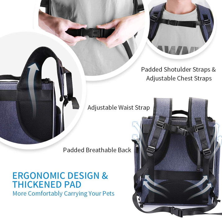 ® Foldable Cat and Small Dog Backpack Carrier - Breathable Design with Inner Safety Leash and Folding Bowl for Hiking and Travel - Ghemy.co.uk