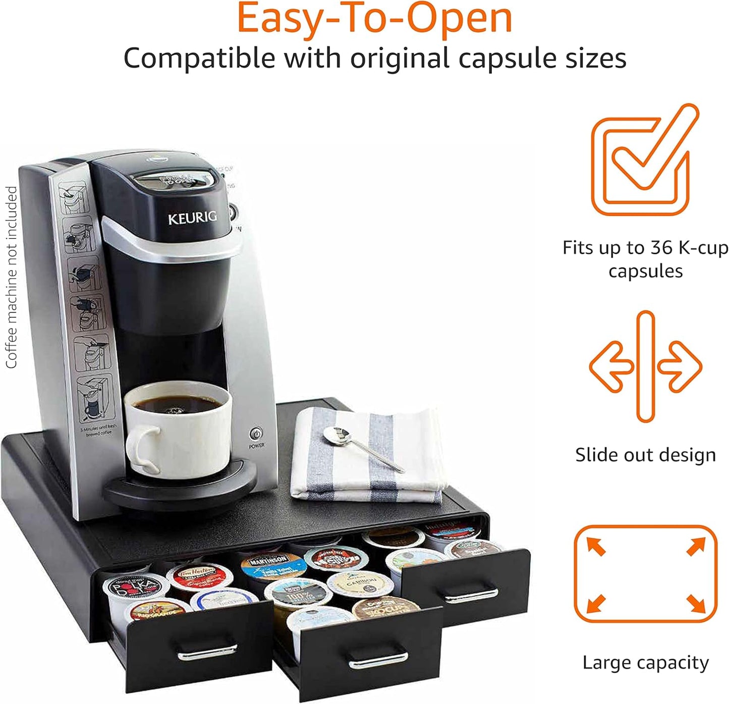 Coffee Pod Storage Drawer for K-Cup Pods - 36 Pod Capacity, Black - Ghemy.co.uk
