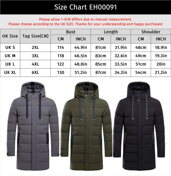 Men's Long Hooded Puffer Jacket – Quilted & Winter Warm