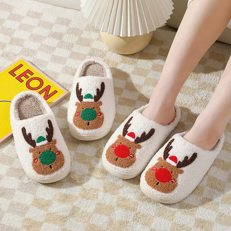 Christmas Elk Slippers – Soft, Cozy & Slip-On